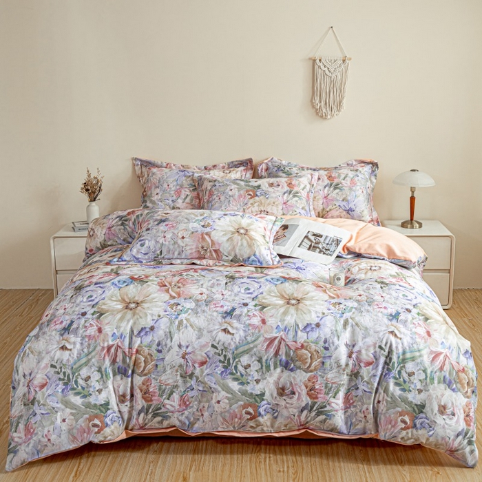 91家纺网 家纺一手货源 找家纺 鸿森林 2025新款全棉纯棉磨毛印花四件套 花吟-黄