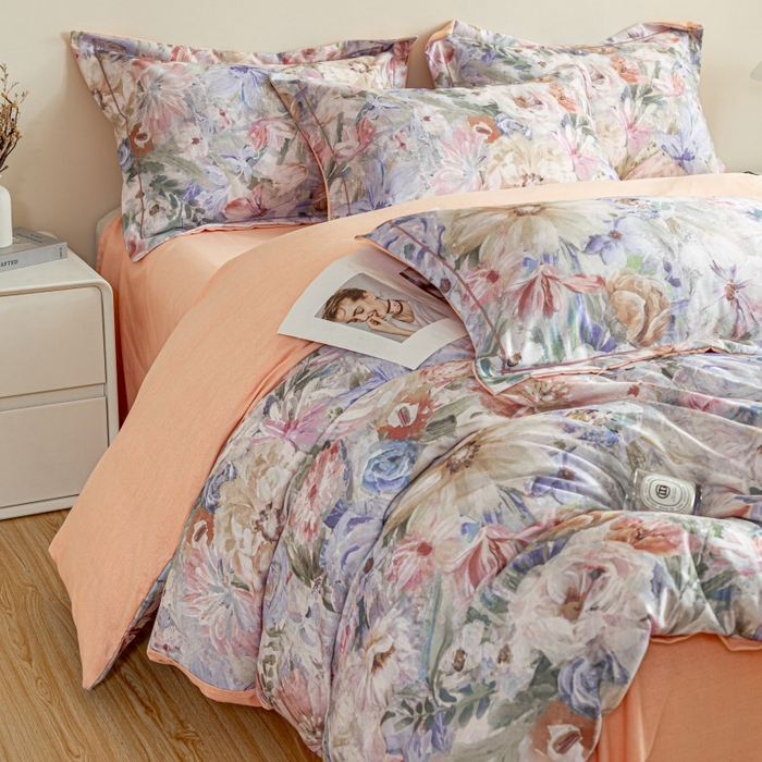 91家纺网 家纺一手货源 找家纺 鸿森林 2025新款全棉纯棉磨毛印花四件套 花吟-黄