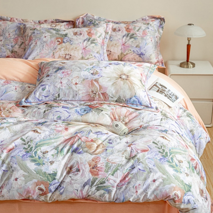 91家纺网 家纺一手货源 找家纺 鸿森林 2025新款全棉纯棉磨毛印花四件套 花吟-黄