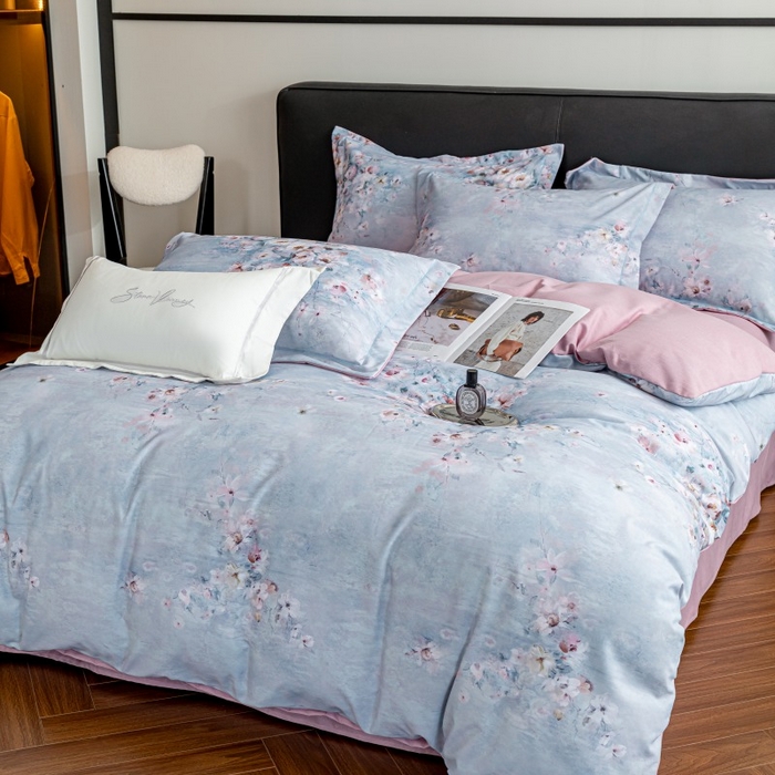 91家纺网 家纺一手货源 找家纺 鸿森林 2025新款全棉纯棉磨毛印花四件套 浪漫花舞-兰