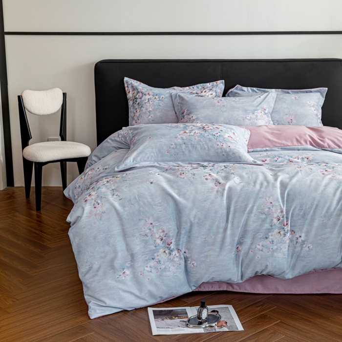 91家纺网 家纺一手货源 找家纺 鸿森林 2025新款全棉纯棉磨毛印花四件套 浪漫花舞-兰