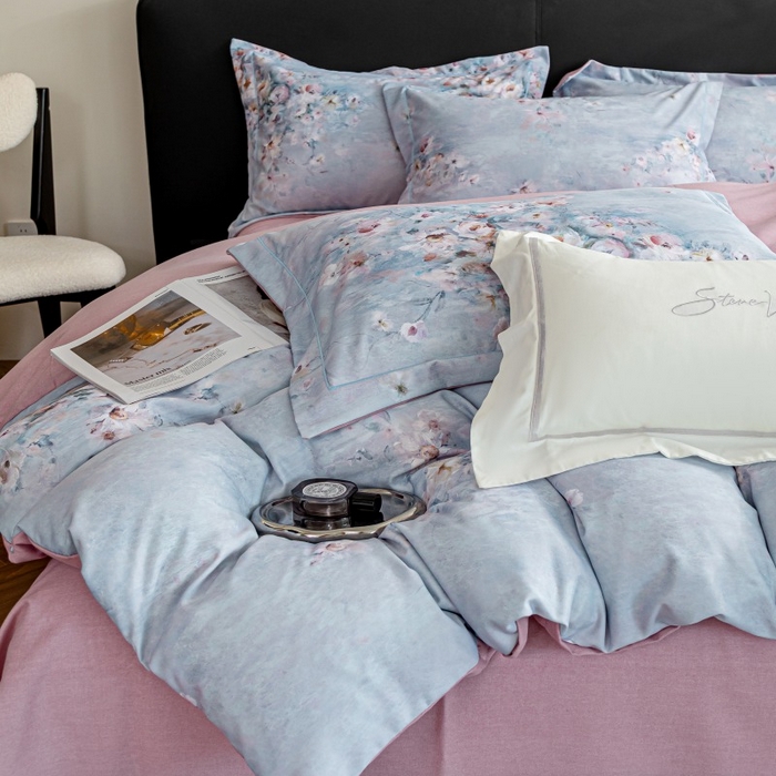 91家纺网 家纺一手货源 找家纺 鸿森林 2025新款全棉纯棉磨毛印花四件套 浪漫花舞-兰