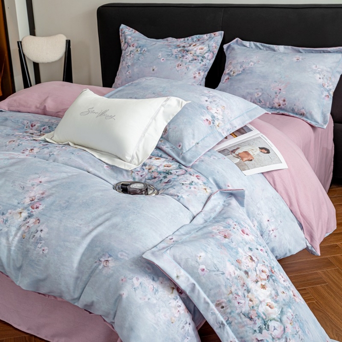 91家纺网 家纺一手货源 找家纺 鸿森林 2025新款全棉纯棉磨毛印花四件套 浪漫花舞-兰