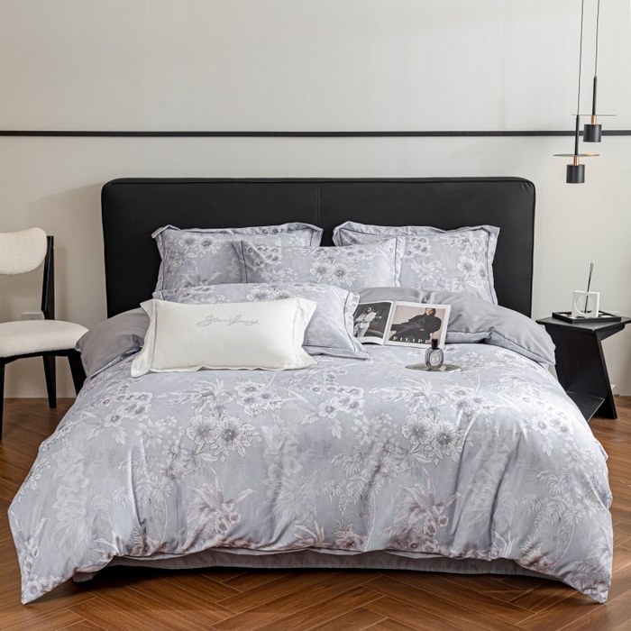 91家纺网 家纺一手货源 找家纺 鸿森林 2025新款全棉纯棉磨毛印花四件套 露西-灰