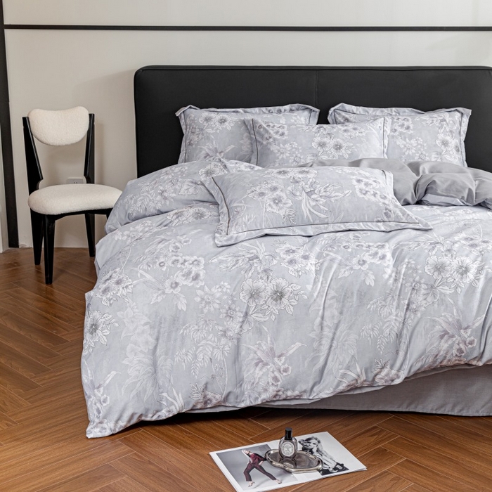 91家纺网 家纺一手货源 找家纺 鸿森林 2025新款全棉纯棉磨毛印花四件套 露西-灰