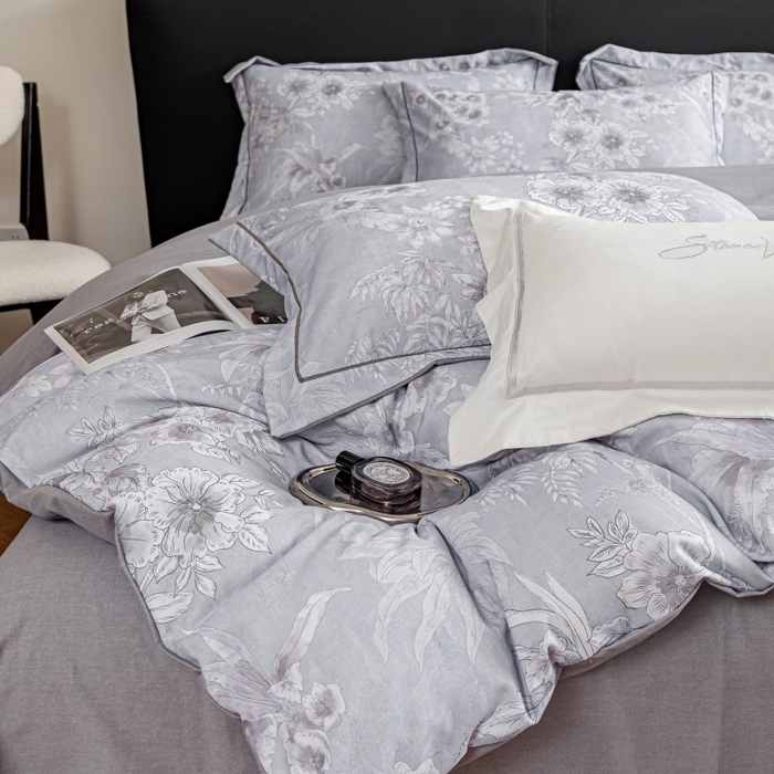 91家纺网 家纺一手货源 找家纺 鸿森林 2025新款全棉纯棉磨毛印花四件套 露西-灰