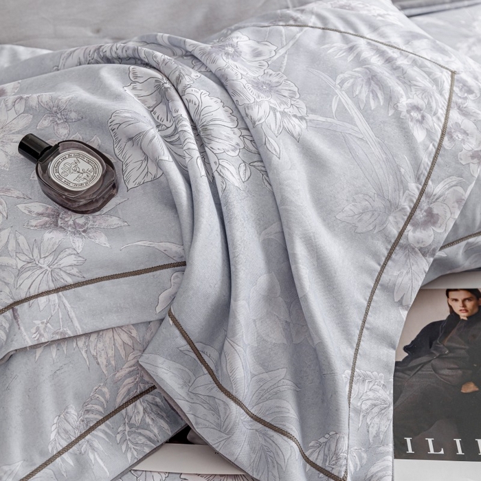 91家纺网 家纺一手货源 找家纺 鸿森林 2025新款全棉纯棉磨毛印花四件套 露西-灰