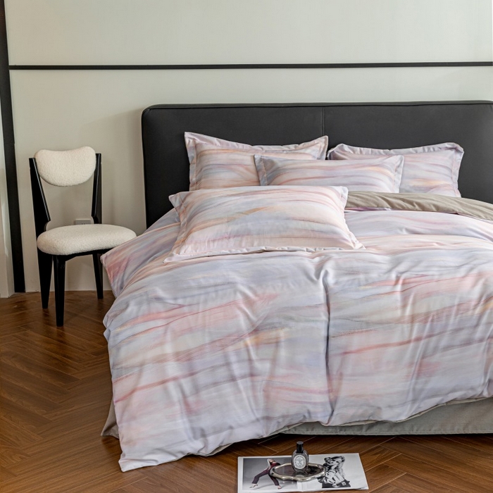 91家纺网 家纺一手货源 找家纺 鸿森林 2025新款全棉纯棉磨毛印花四件套 律动-粉