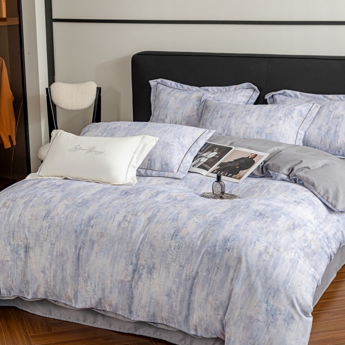 91家纺网 家纺一手货源 找家纺 鸿森林 2025新款全棉纯棉磨毛印花四件套 曼城-蓝