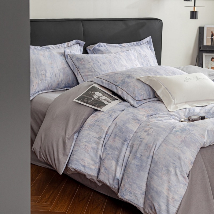 91家纺网 家纺一手货源 找家纺 鸿森林 2025新款全棉纯棉磨毛印花四件套 曼城-蓝