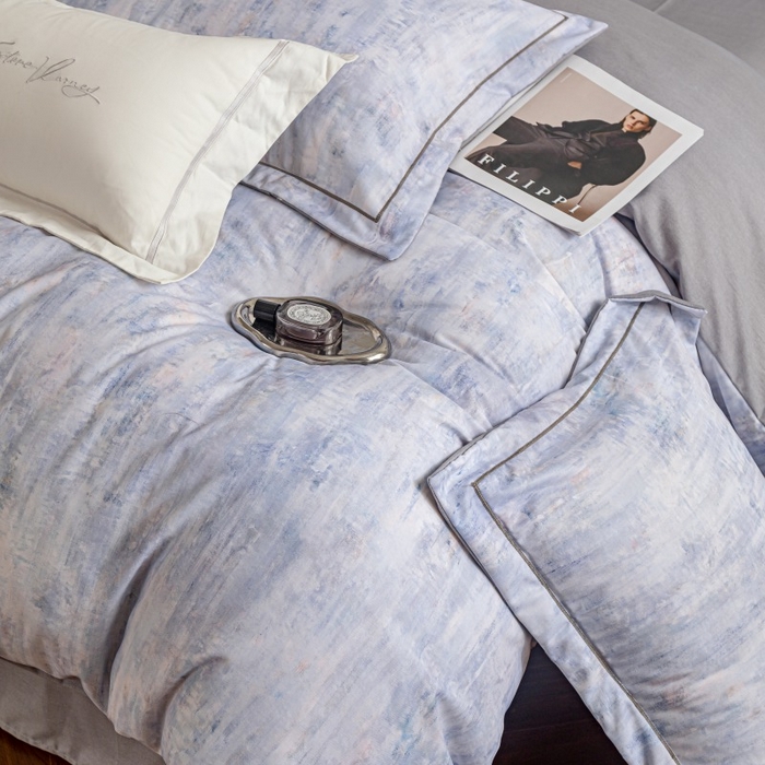 91家纺网 家纺一手货源 找家纺 鸿森林 2025新款全棉纯棉磨毛印花四件套 曼城-蓝