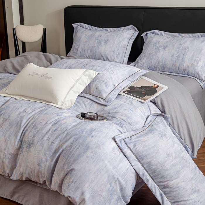 91家纺网 家纺一手货源 找家纺 鸿森林 2025新款全棉纯棉磨毛印花四件套 曼城-蓝