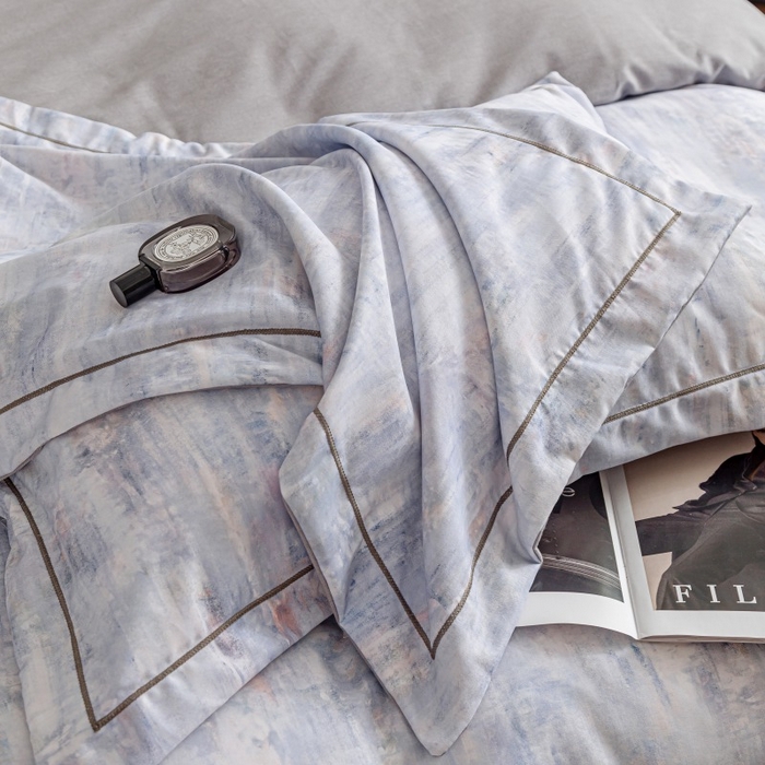 91家纺网 家纺一手货源 找家纺 鸿森林 2025新款全棉纯棉磨毛印花四件套 曼城-蓝