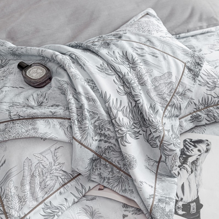 91家纺网 家纺一手货源 找家纺 鸿森林 2025新款全棉纯棉磨毛印花四件套 莫奈-灰