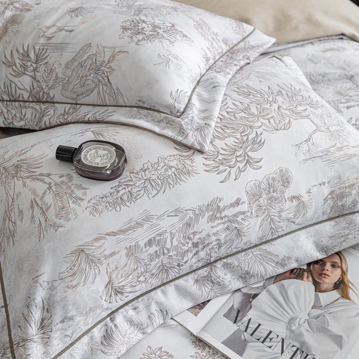 91家纺网 家纺一手货源 找家纺 鸿森林 2025新款全棉纯棉磨毛印花四件套 莫奈-咖