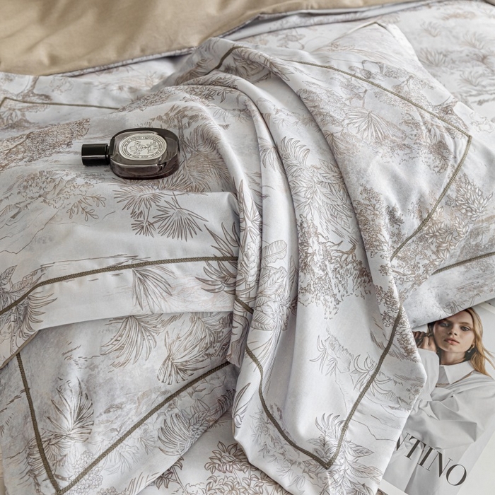 91家纺网 家纺一手货源 找家纺 鸿森林 2025新款全棉纯棉磨毛印花四件套 莫奈-咖