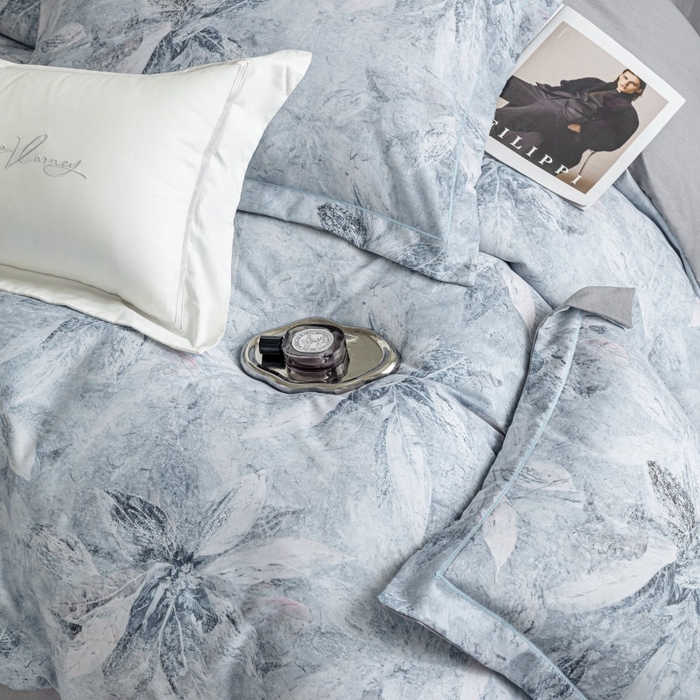 91家纺网 家纺一手货源 找家纺 鸿森林 2025新款全棉纯棉磨毛印花四件套 沙慕-蓝