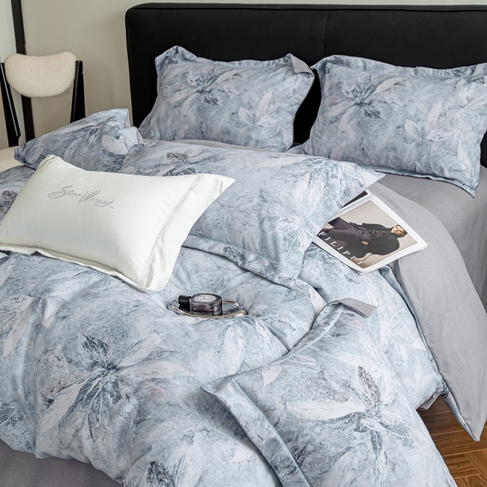 91家纺网 家纺一手货源 找家纺 鸿森林 2025新款全棉纯棉磨毛印花四件套 沙慕-蓝