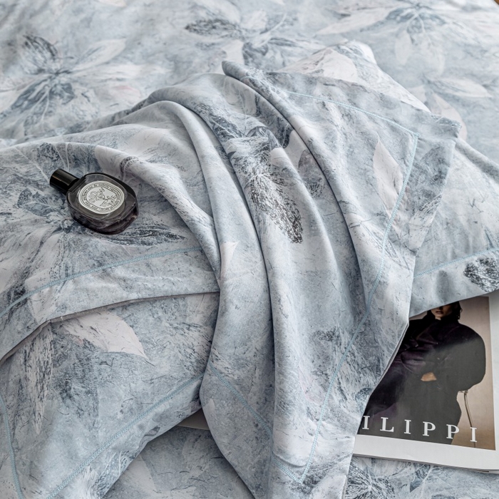 91家纺网 家纺一手货源 找家纺 鸿森林 2025新款全棉纯棉磨毛印花四件套 沙慕-蓝