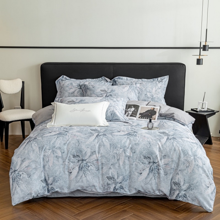 91家纺网 家纺一手货源 找家纺 鸿森林 2025新款全棉纯棉磨毛印花四件套 沙慕-蓝