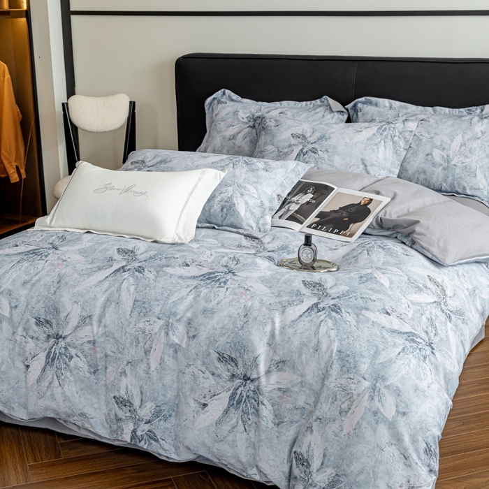 91家纺网 家纺一手货源 找家纺 鸿森林 2025新款全棉纯棉磨毛印花四件套 沙慕-蓝