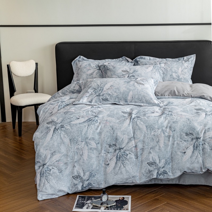 91家纺网 家纺一手货源 找家纺 鸿森林 2025新款全棉纯棉磨毛印花四件套 沙慕-蓝