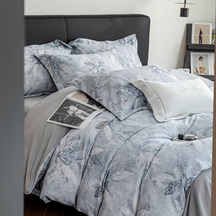 91家纺网 家纺一手货源 找家纺 鸿森林 2025新款全棉纯棉磨毛印花四件套 沙慕-蓝