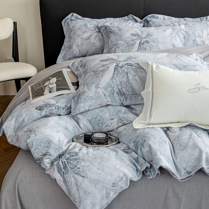 91家纺网 家纺一手货源 找家纺 鸿森林 2025新款全棉纯棉磨毛印花四件套 沙慕-蓝