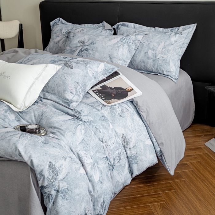 91家纺网 家纺一手货源 找家纺 鸿森林 2025新款全棉纯棉磨毛印花四件套 沙慕-蓝