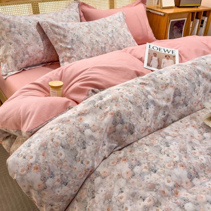 91家纺网 家纺一手货源 找家纺 鸿森林 2025新款全棉纯棉磨毛单品系列-四件套 繁花似锦-黄