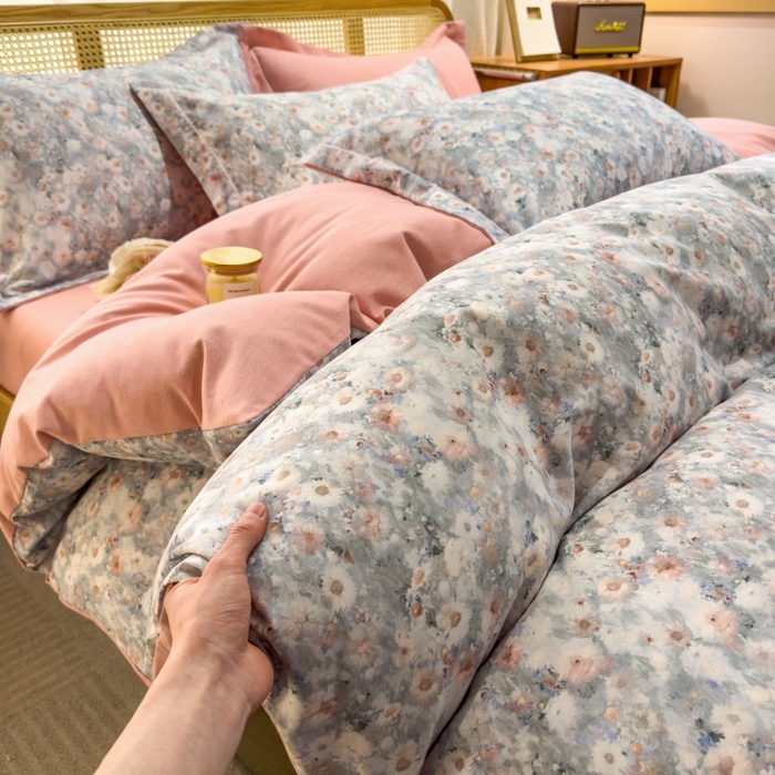 91家纺网 家纺一手货源 找家纺 鸿森林 2025新款全棉纯棉磨毛单品系列-四件套 繁花似锦-绿