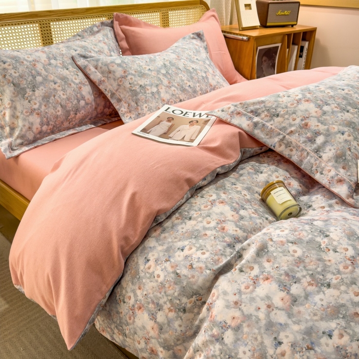 91家纺网 家纺一手货源 找家纺 鸿森林 2025新款全棉纯棉磨毛单品系列-四件套 繁花似锦-绿