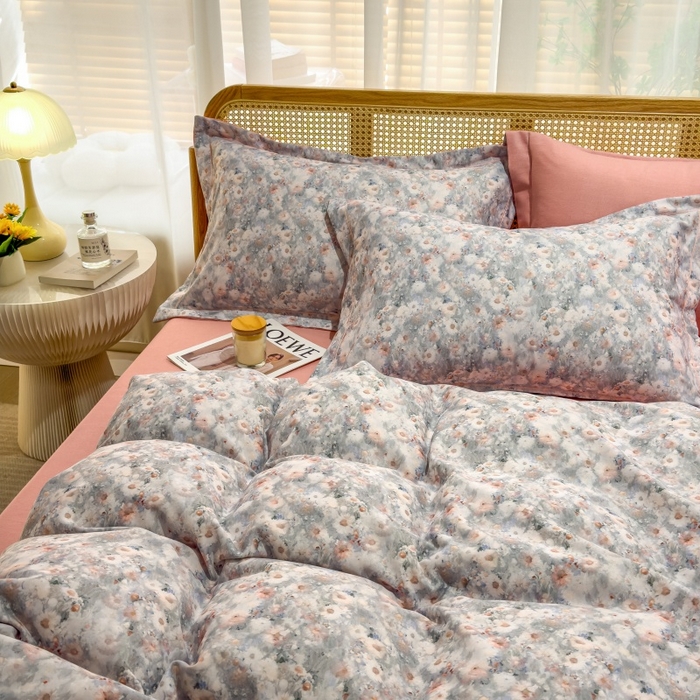 91家纺网 家纺一手货源 找家纺 鸿森林 2025新款全棉纯棉磨毛单品系列-四件套 繁花似锦-绿