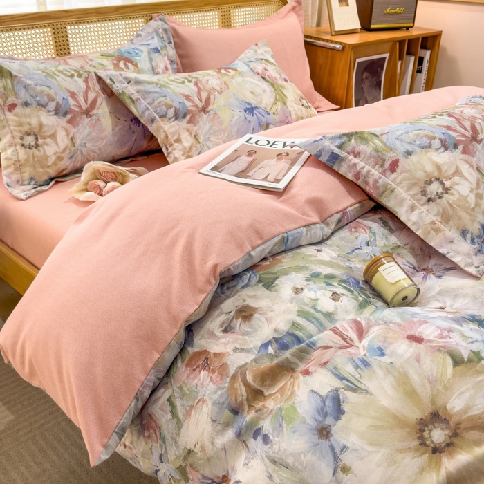 91家纺网 家纺一手货源 找家纺 鸿森林 2025新款全棉纯棉磨毛单品系列-四件套 花吟-黄