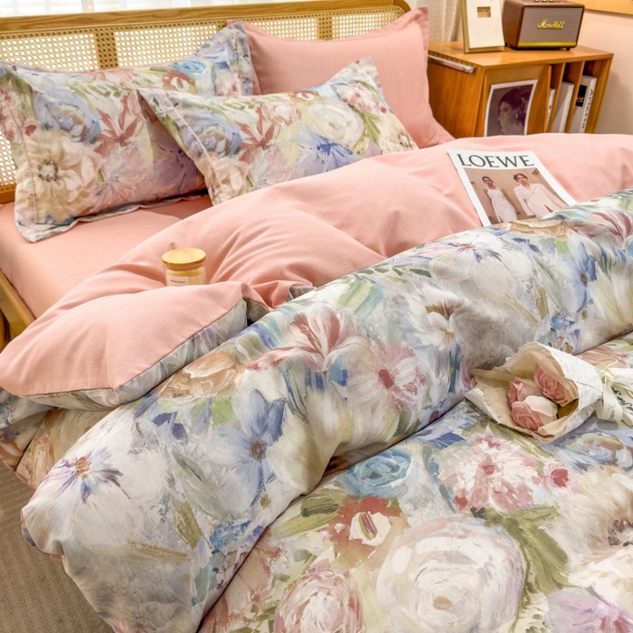 91家纺网 家纺一手货源 找家纺 鸿森林 2025新款全棉纯棉磨毛单品系列-四件套 花吟-黄