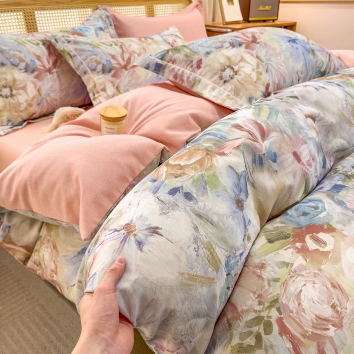 91家纺网 家纺一手货源 找家纺 鸿森林 2025新款全棉纯棉磨毛单品系列-四件套 花吟-黄