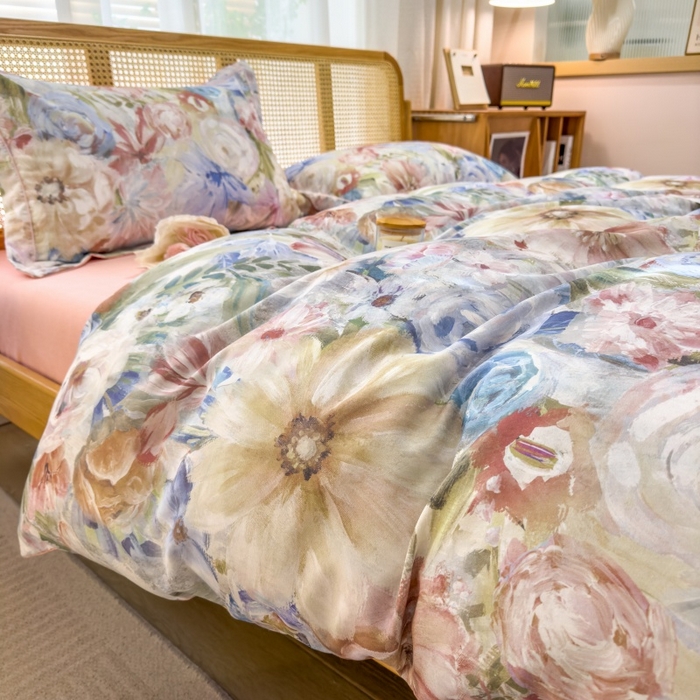 91家纺网 家纺一手货源 找家纺 鸿森林 2025新款全棉纯棉磨毛单品系列-四件套 花吟-黄