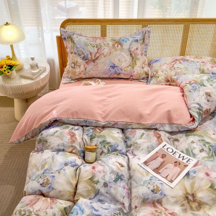 91家纺网 家纺一手货源 找家纺 鸿森林 2025新款全棉纯棉磨毛单品系列-四件套 花吟-黄