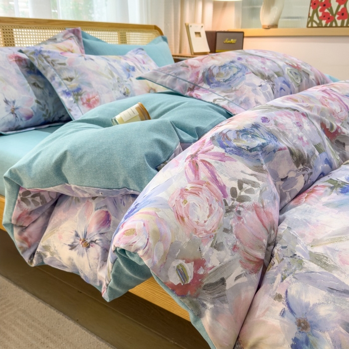 鸿森林 2025新款全棉纯棉磨毛单品系列-四件套 花吟-蓝