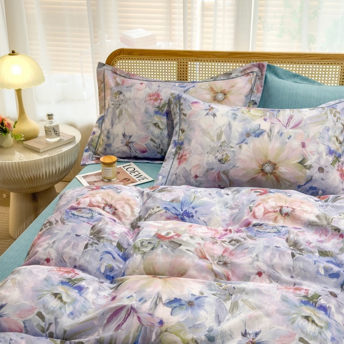 91家纺网 家纺一手货源 找家纺 鸿森林 2025新款全棉纯棉磨毛单品系列-四件套 花吟-蓝