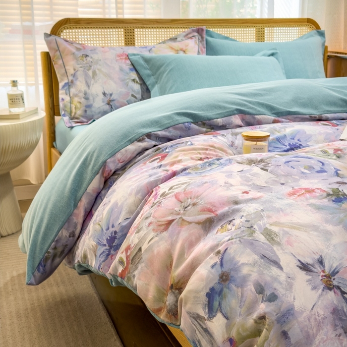 91家纺网 家纺一手货源 找家纺 鸿森林 2025新款全棉纯棉磨毛单品系列-四件套 花吟-蓝