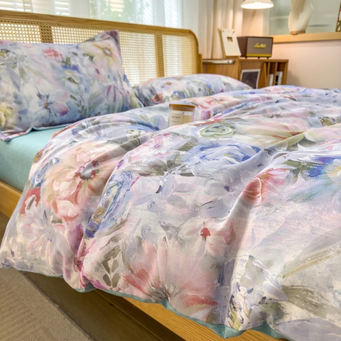 91家纺网 家纺一手货源 找家纺 鸿森林 2025新款全棉纯棉磨毛单品系列-四件套 花吟-蓝