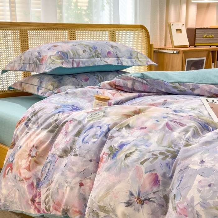 91家纺网 家纺一手货源 找家纺 鸿森林 2025新款全棉纯棉磨毛单品系列-四件套 花吟-蓝