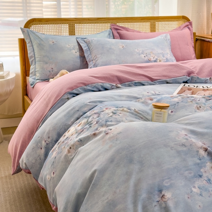 91家纺网 家纺一手货源 找家纺 鸿森林 2025新款全棉纯棉磨毛单品系列-四件套 浪漫花舞-兰