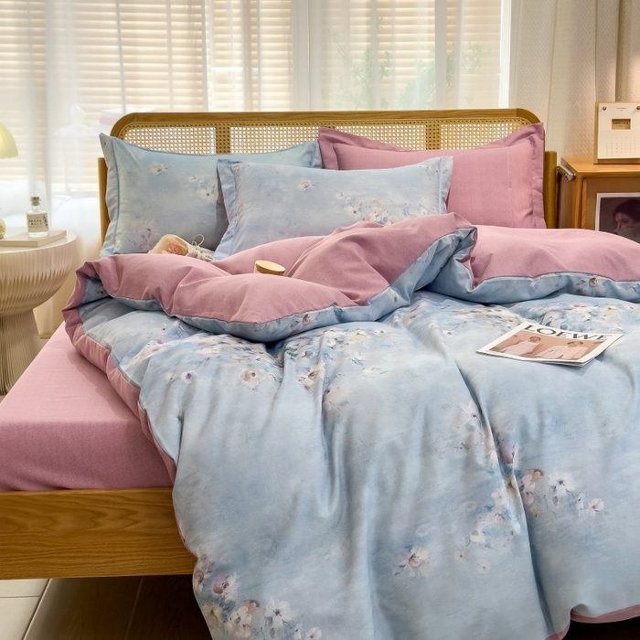 91家纺网 家纺一手货源 找家纺 鸿森林 2025新款全棉纯棉磨毛单品系列-四件套 浪漫花舞-兰