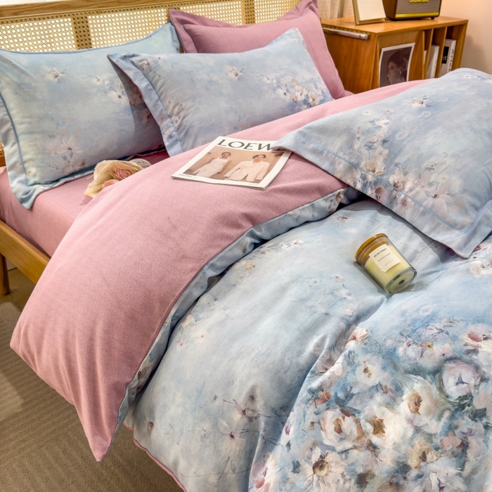 91家纺网 家纺一手货源 找家纺 鸿森林 2025新款全棉纯棉磨毛单品系列-四件套 浪漫花舞-兰