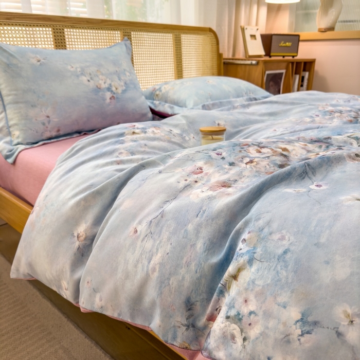 91家纺网 家纺一手货源 找家纺 鸿森林 2025新款全棉纯棉磨毛单品系列-四件套 浪漫花舞-兰