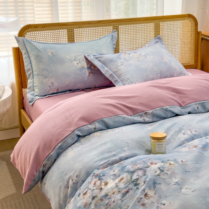 91家纺网 家纺一手货源 找家纺 鸿森林 2025新款全棉纯棉磨毛单品系列-四件套 浪漫花舞-兰