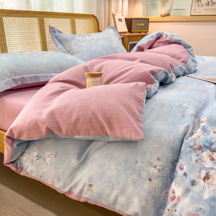 91家纺网 家纺一手货源 找家纺 鸿森林 2025新款全棉纯棉磨毛单品系列-四件套 浪漫花舞-兰