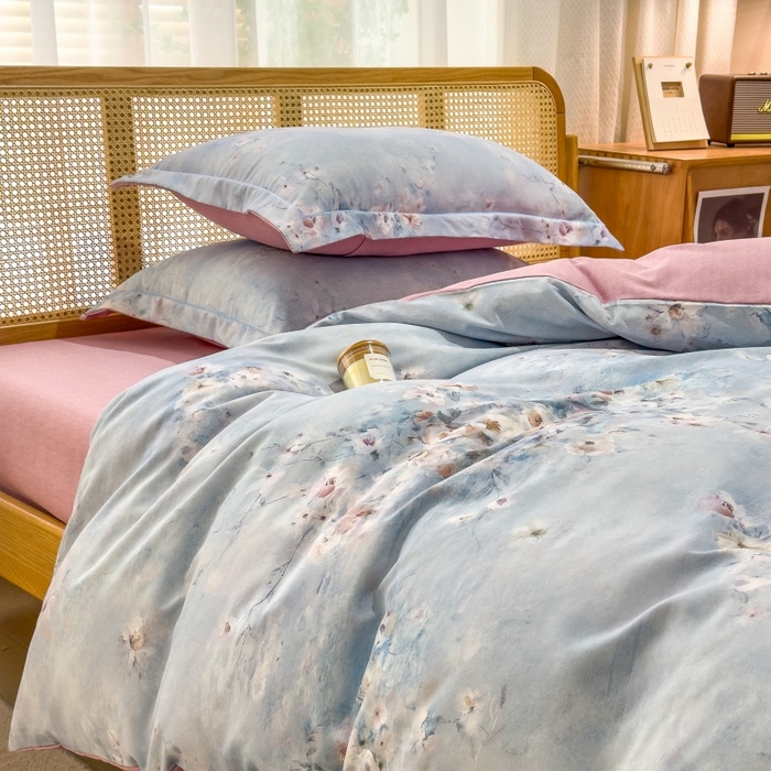 91家纺网 家纺一手货源 找家纺 鸿森林 2025新款全棉纯棉磨毛单品系列-四件套 浪漫花舞-兰